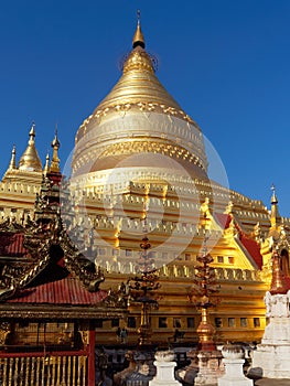 The golden Shwezigon Pagoda in Bagan, Myanmar