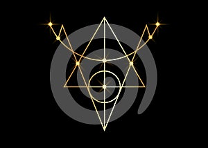 Golden Sigil of Protection. Magical Amulets. Can be used as tattoo, logos and prints. Gold Wiccan occult symbol, sacred geometry photo