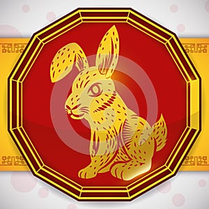 Button with a Golden Rabbit for Chinese Zodiac, Vector Illustration photo