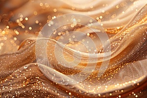 Golden silky fabric waves creating a luxurious and captivating festive background