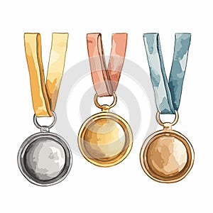 Golden silver bronze madal hand-drawn comic illustration. Medals. Vector doodle style cartoon illustration