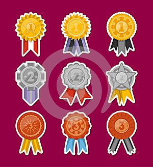 Medals collection with ribbons isolated set