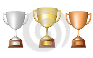 Golden silver bronze trophy set