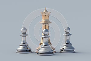 Golden and silver chess figures. Teamwork and team building. Leadership skill. Director of company