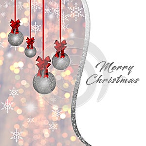 Golden, silver Christmas background with red decorations, baubles
