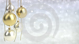 Golden and silver christmas balls with bokeh background. Seamless loop. 3D render