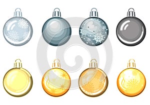 Golden and silver Christmas balls on transparent background. Clipart JPEG illustration