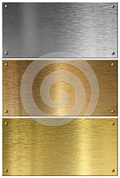 Golden, silver and copper metal plates set