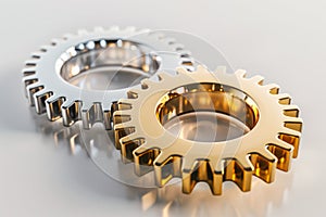 Golden and silver gear cogs, close up view