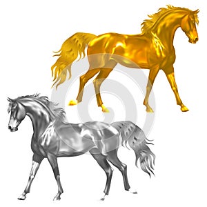 Golden And Silver Horses Statuette photo