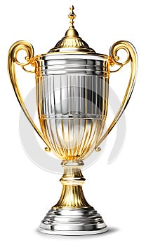 Golden and silver prize championship trophy cup isolated on white