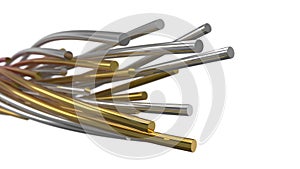 Golden and silver twisting metal rods. 3d illustration