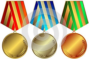 Golden, silvery and bronze medals