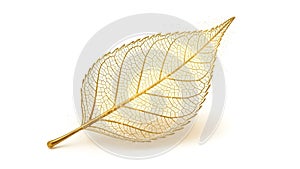 Golden skeleton leaf on white background