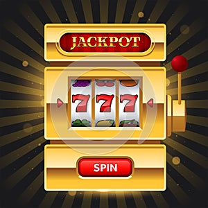 Golden slot machine with Jackpot sign and spin button
