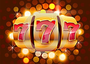 Golden slot machine wins the jackpot. 777 Big win casino concept.