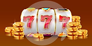 Golden slot machine wins the jackpot. 777 Big win concept. Casino jackpot.