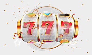 Golden slot machine wins the jackpot. 777 Big win concept. Casino jackpot.