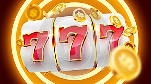 Golden slot machine wins the jackpot. 777 Big win concept. Casino jackpot.