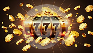 Golden slot machine wins the jackpot. Casino background. illustration