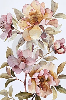 Golden small grudges and pollen on a drawing of floral botanical beautiful ornaments ,many interesting exclusive details