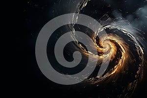 Golden smoking tornado spiral illustration on black background