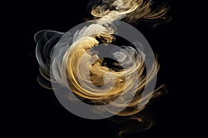 Golden smoking tornado spiral illustration on black background