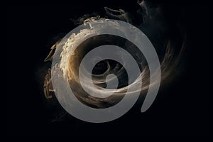 Golden smoking tornado spiral illustration on black background