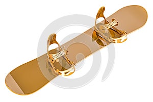 Golden Snowboard with strap-in bindings, 3D rendering