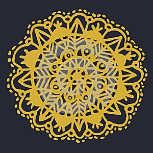 Golden snowflake carved of tissue flat color vector object