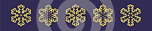 Golden snowflake icon. Blueprint of a snowflake stencil of a golden foil