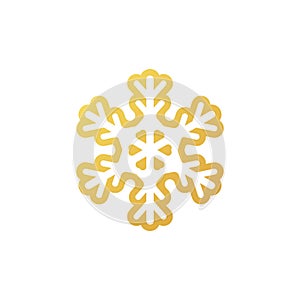 Golden snowflake icon. Foil snow flake stencil blueprint.