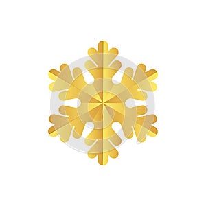 Golden snowflake icon. Foil snow flake stencil blueprint.