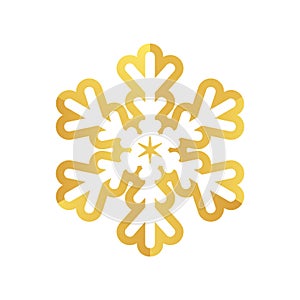 Golden snowflake icon. Foil snow flake stencil blueprint.