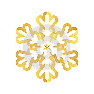 Golden snowflake. Icon of a snow flake made of a golden foil.