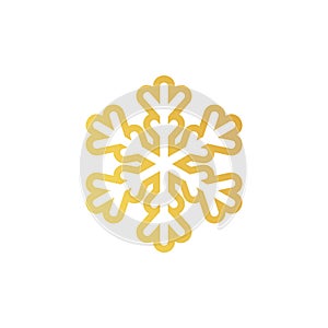 Golden snowflake. Icon of a snow flake made of a golden foil.