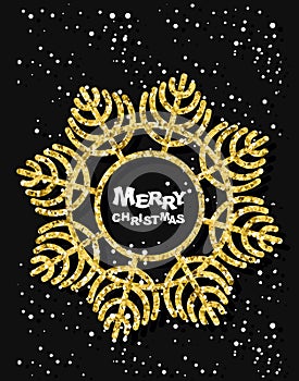 Golden snowflake. Merry Christmas. Stylish dark greeting cards