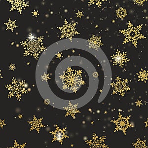 Golden snowflakes onblack background. EPS 10