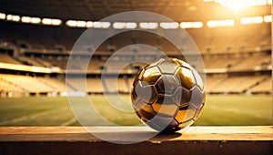 Golden soccer ball against games success an empty stadium sport football nobody