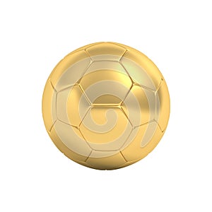 Golden soccer ball isolated on white background.