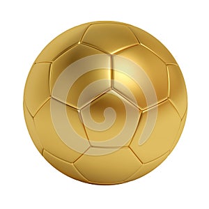 Golden soccer ball isolated on white background