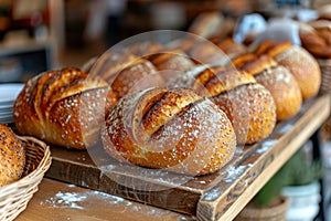 Golden Sourdough Bread Loaves with Powdered Sugar.