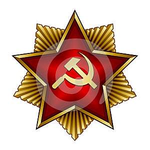 Golden soviet badge - red star sickle and hammer