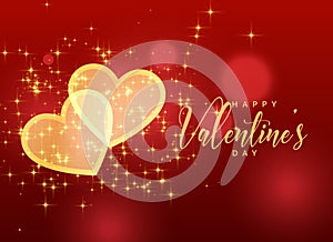 Golden sparkles hearts on red background for valentine`s day