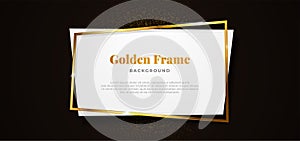 Golden sparkling abstract square whit clean white paper board shape on dark black background vector illustration. banner template