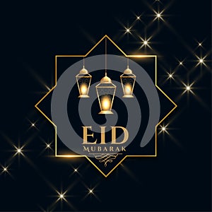 Golden sparkling eid mubarak greeting design