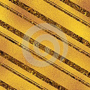 Golden sparkling paper. Luxury metallic foil gold texture. Stripes pattern on background. Festive seasonal sheet.