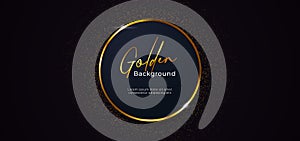 Golden sparkling ring circle with gold glitter decoration effect on dark blue background vector illustration. beautiful elegant