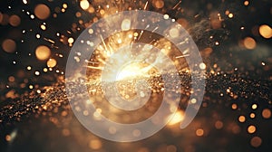 Golden Sparks Exploding On Dark Glittering Surface