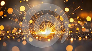 Golden Sparks Exploding On Dark Glittery Surface